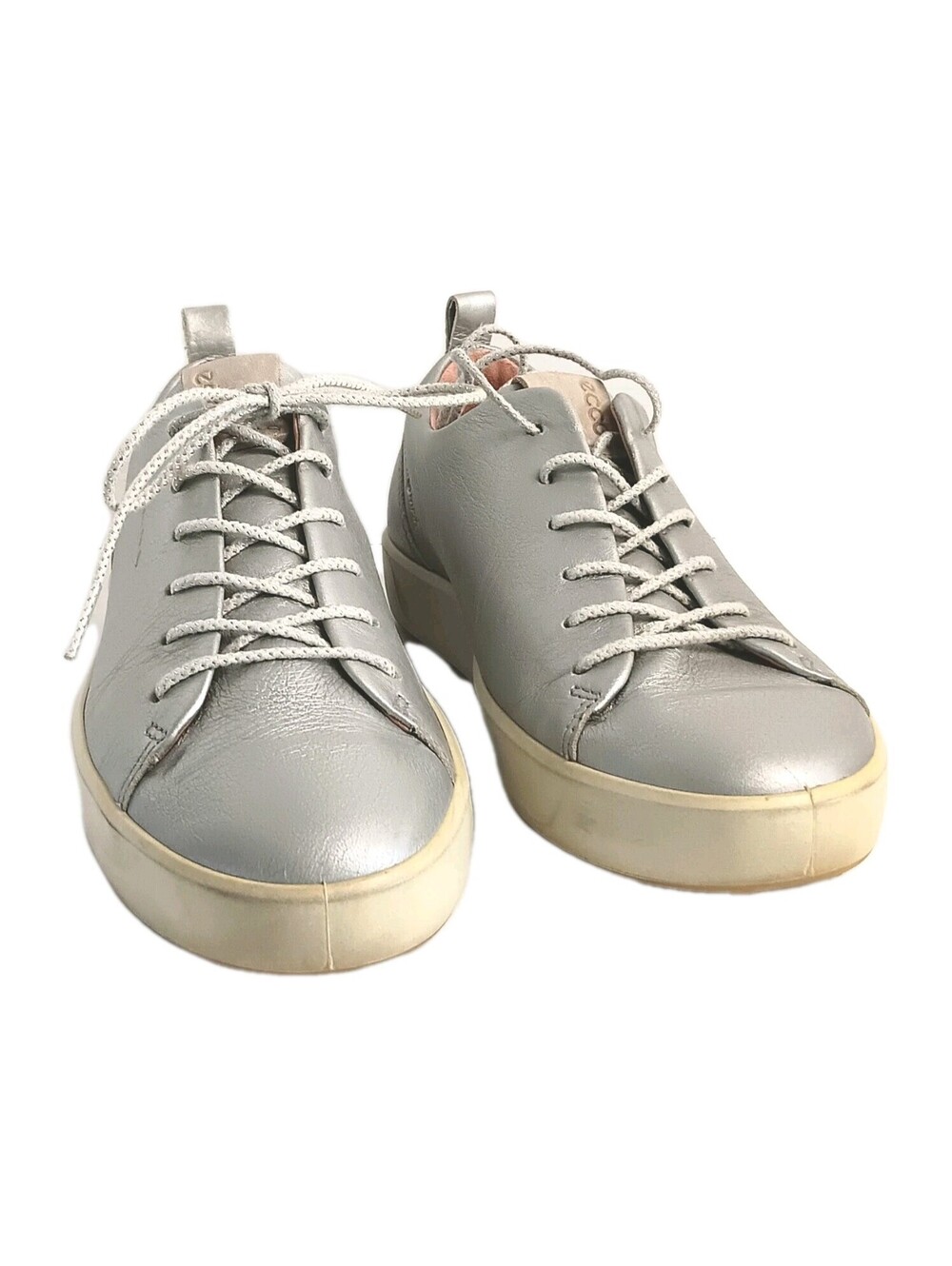 ECCO Hydromax Size 6 Extra Wide Silver Leather Golf Shoes Spikeless Lace Up